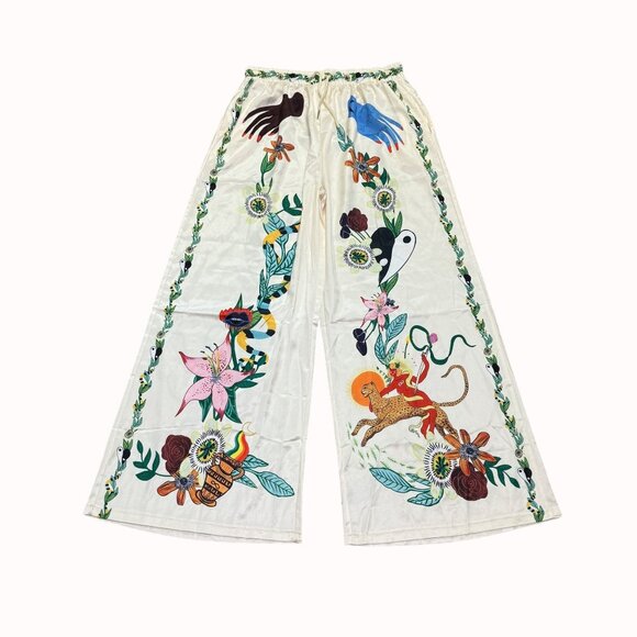 Summer Vibe 2 Piece Set Size 3XL Satin Chic Art Short Sleeve Shirt Wide Leg Pant - Picture 12 of 16